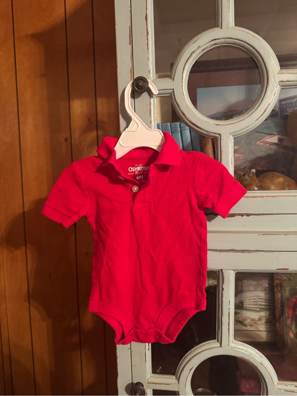 OshKosh B'gosh Bright Red Polo Baby Bodysuit Size 6 Month C6